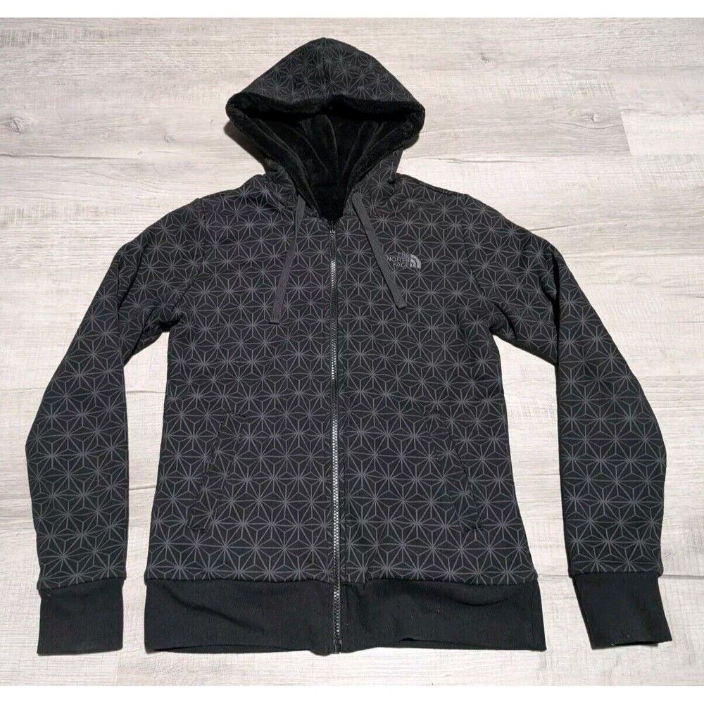 The North Face Womens Heavy Reversible Sweatshirt Jacket Fits Sz M Plush Black